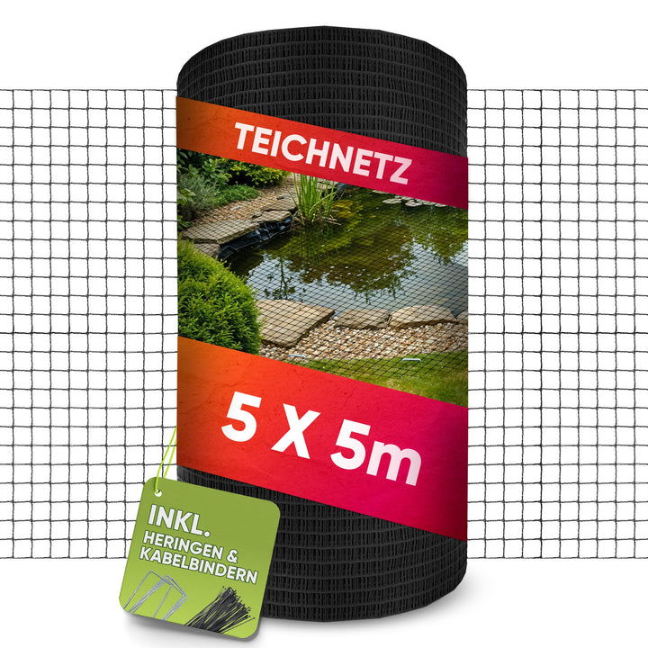 Teichnetz feinmaschig, 5 x 5 Meter, Witterungs- &amp; UV-beständig, Vogelnetz, Hühnernetz, Balkonnetz, N
