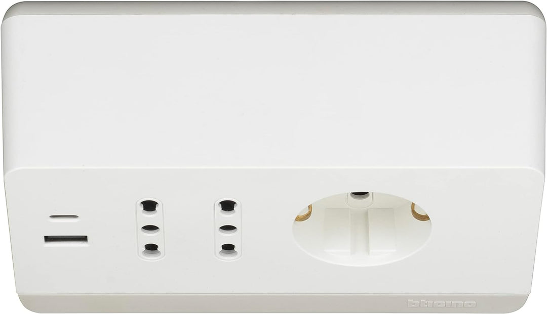 BTICINO Steckdosenleiste mit 5 Steckdosen, 2 USB-Steckdosen 3 A, 1 Mehrzweck-Schuko 10/16 A und 2 Zw