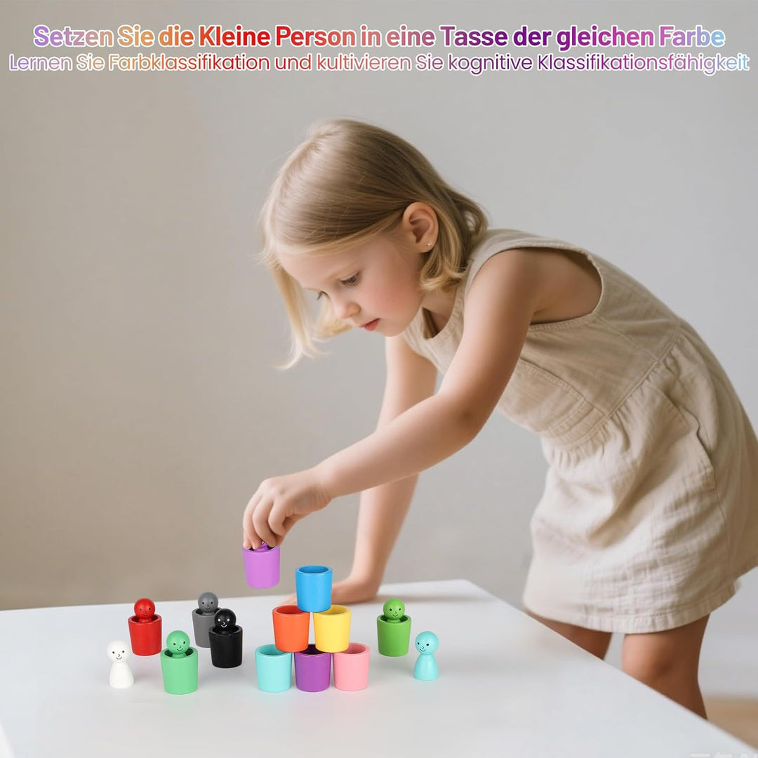 Montessori Spielzeug Farb Sortierbecher - Farberkennung Early Development Toys, Farberkennung Holz S