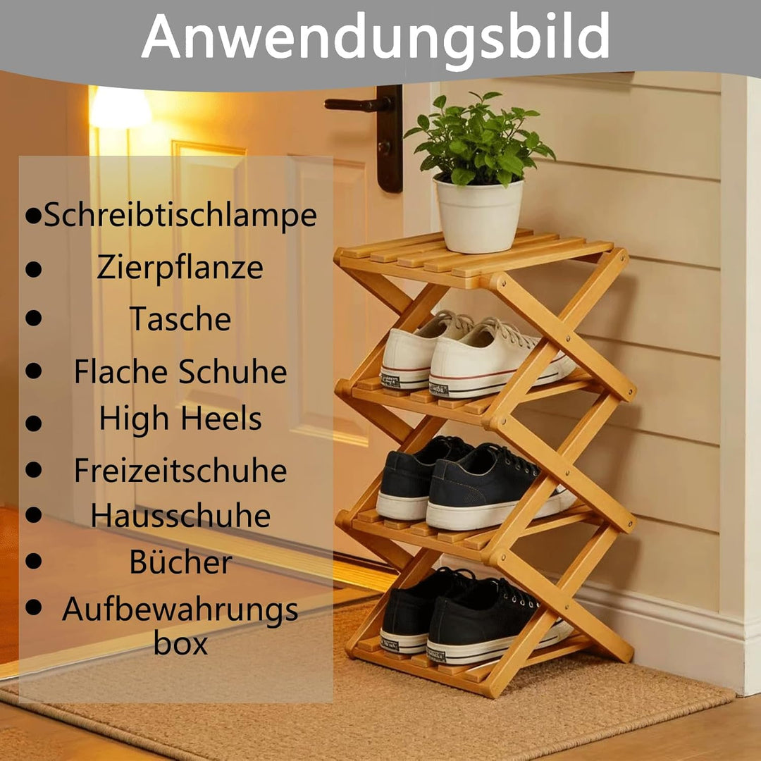 Klappbarer 4-Fach Schuhständer aus Bambus, Höhenverstellbar & Montagefrei – Platzsparender Schuhorga