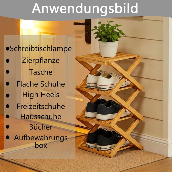 Klappbarer 4-Fach Schuhständer aus Bambus, Höhenverstellbar & Montagefrei – Platzsparender Schuhorga