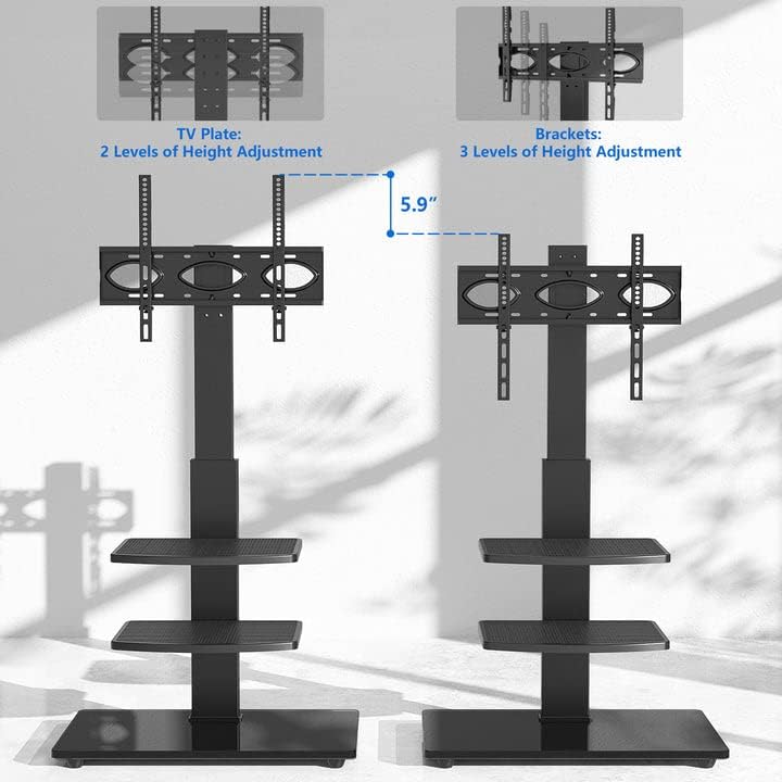 RFIVER TV Bodenständer TV Ständer TV Standfuss mit 3 Ablagen für 32-70 Zoll Flach Curved TV Fernsehs