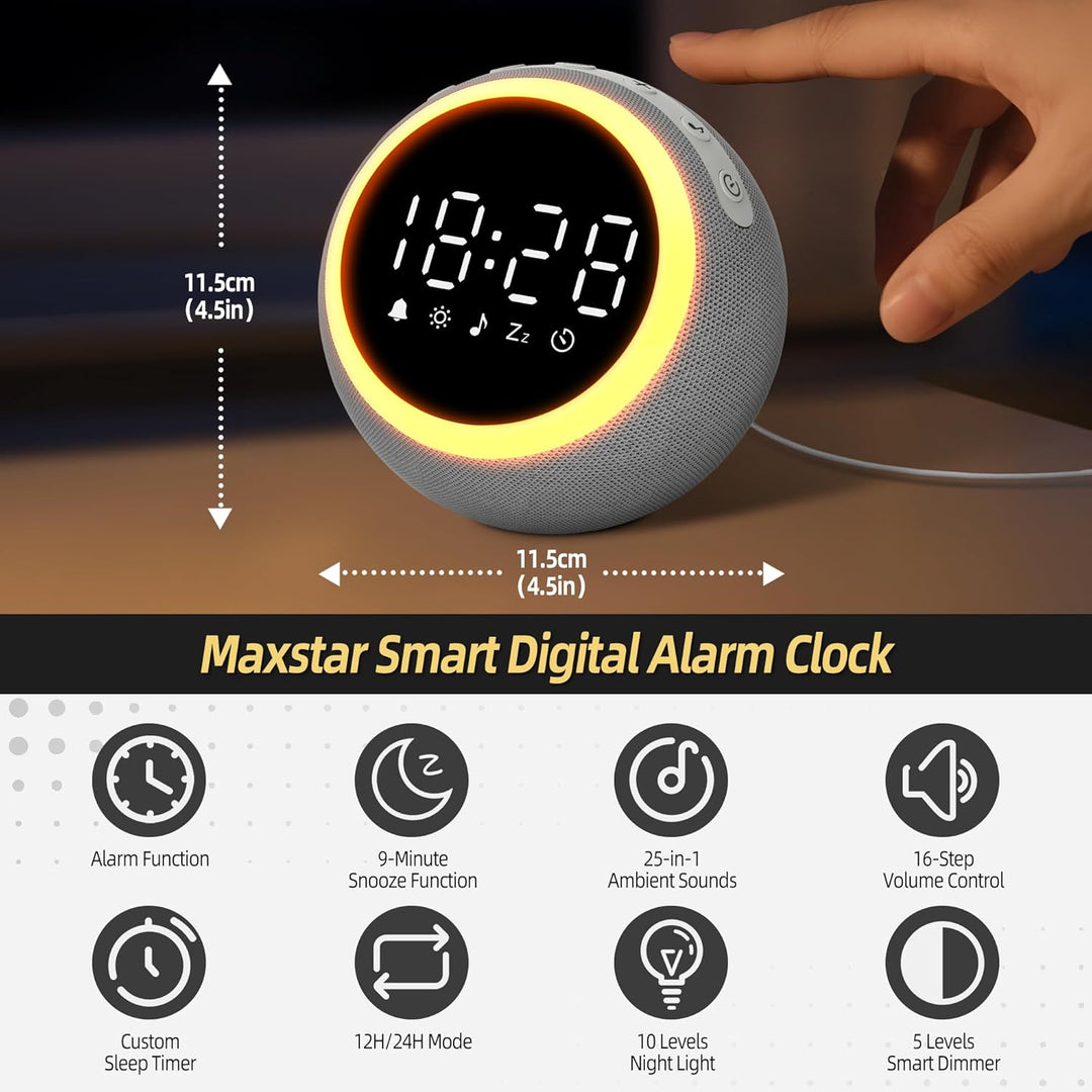 Smart Digital Wecker mit 25 Entspannungstönen, Nachtlicht, Schlummertaste, Timer & Einstellbarer Lau