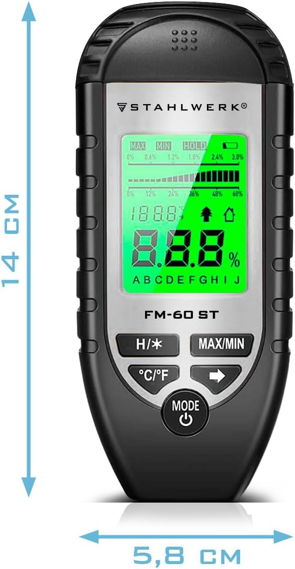 STAHLWERK Feuchtigkeitsmesser FM-60 ST für Holz und Baustoffe | Feuchtigkeitsmessgerät mit hochpräzi