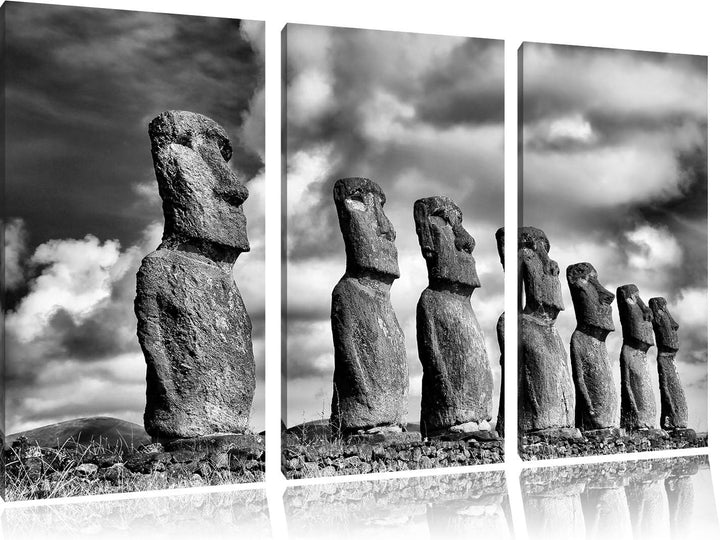 Pixxprint Moai Statuen auf den Osterinseln als Leinwandbild/Grösse: 3 Teilig (120x80 cm) cm/Wandbild