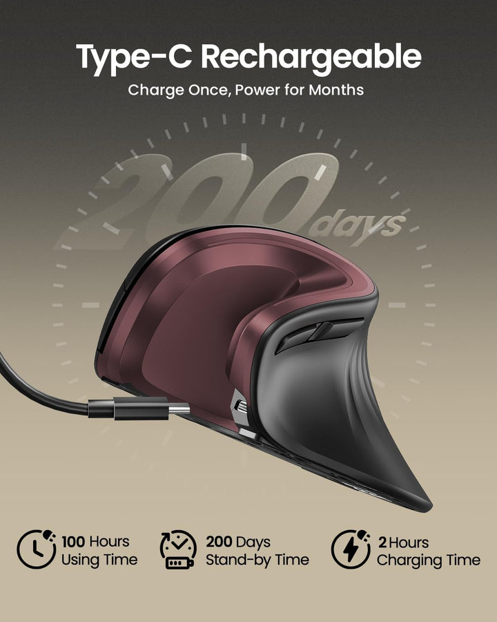 ProtoArc EM11 NL Ergonomische Vertikale Maus, Kabellos Aufladbar Mouse mit 3 Gerät (2*Bluetooth+USB)