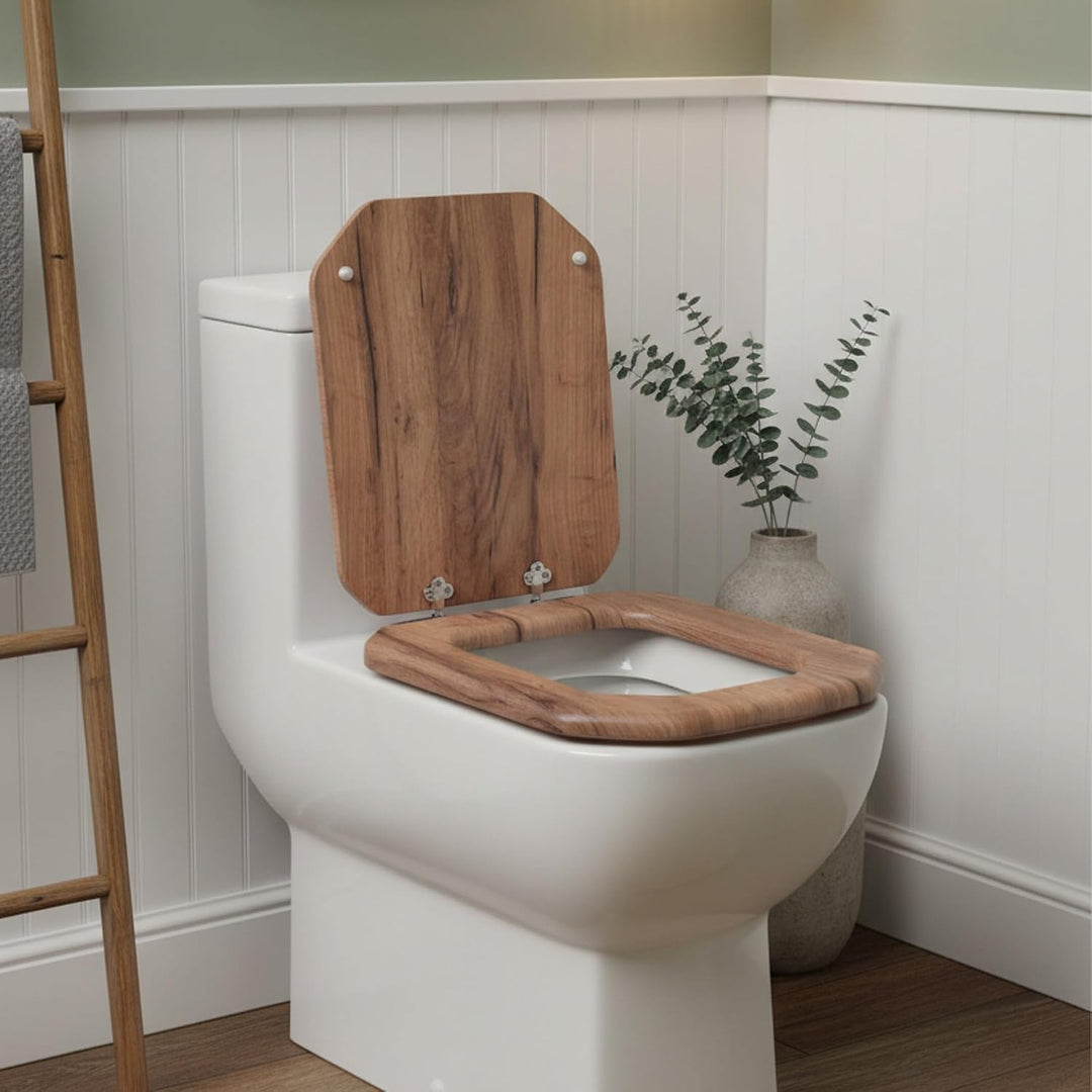 MDF-Toilettensitz, Klodeckel Holz, Premium Quadrat-Förmig Toilettendeckel Mit Soft-Close-Mechanismus