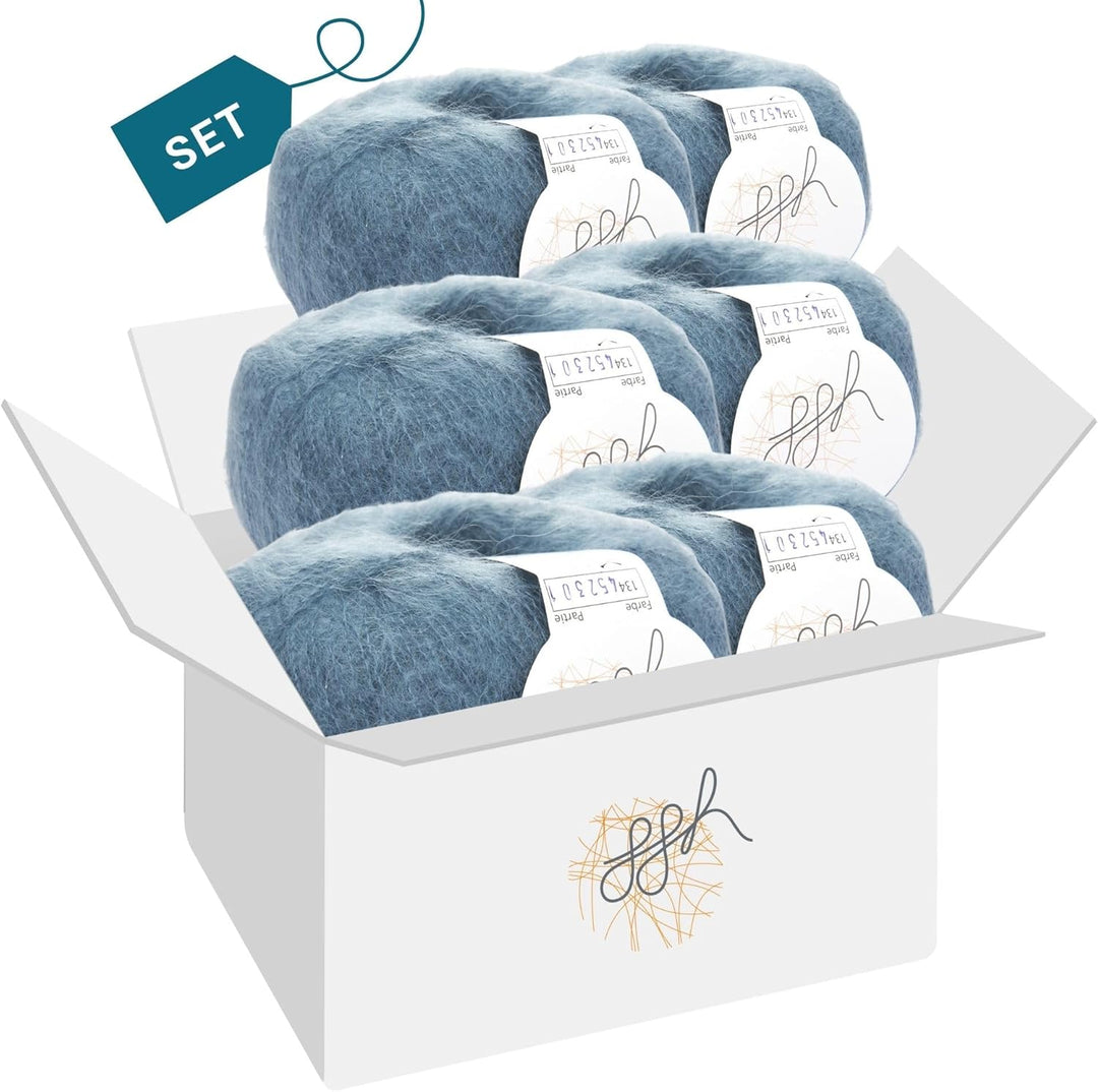 ggh Kid Box - 6 Knäuel Strickwolle aus Kid Mohair - Farbe 134 - Ozean, 134 - Ozean