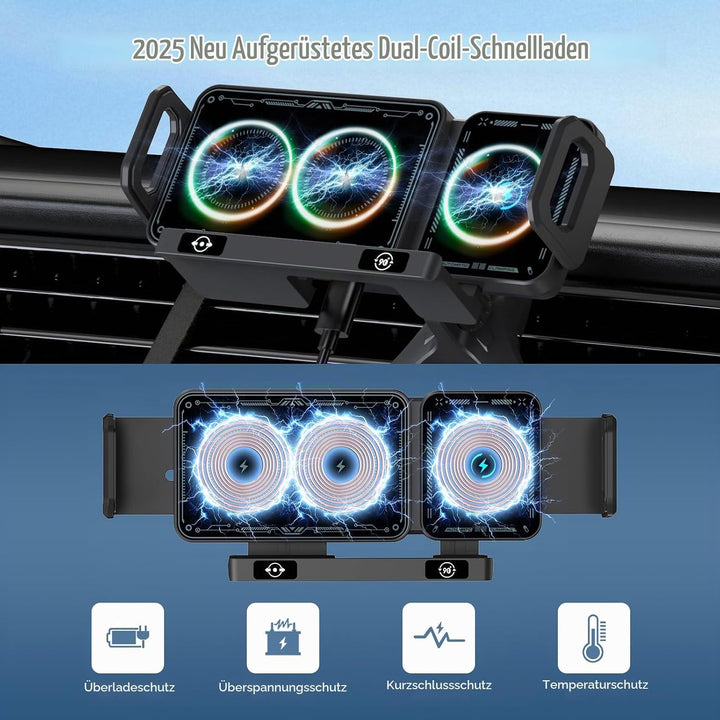 Handyhalterung Auto für Galaxy Z Fold 7 6 5 4 3 2 mit Ladefunktion 15W Dual Coils QC 3.0 Fast Wirele