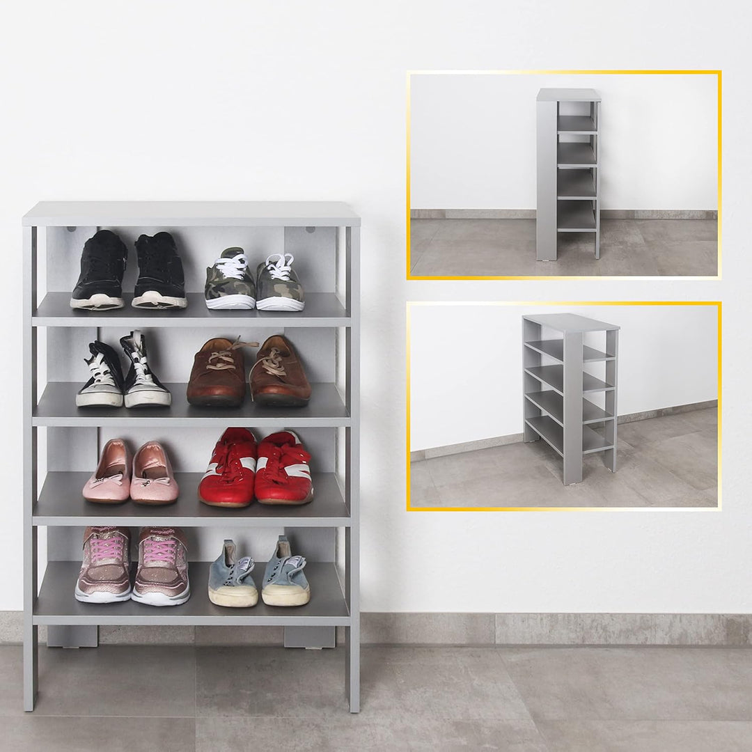 RICOO Schuhregal schmal und hoch 88x60x32cm Standregal Pressholz Grau WM040-PL, Schuhständer mit 4 E