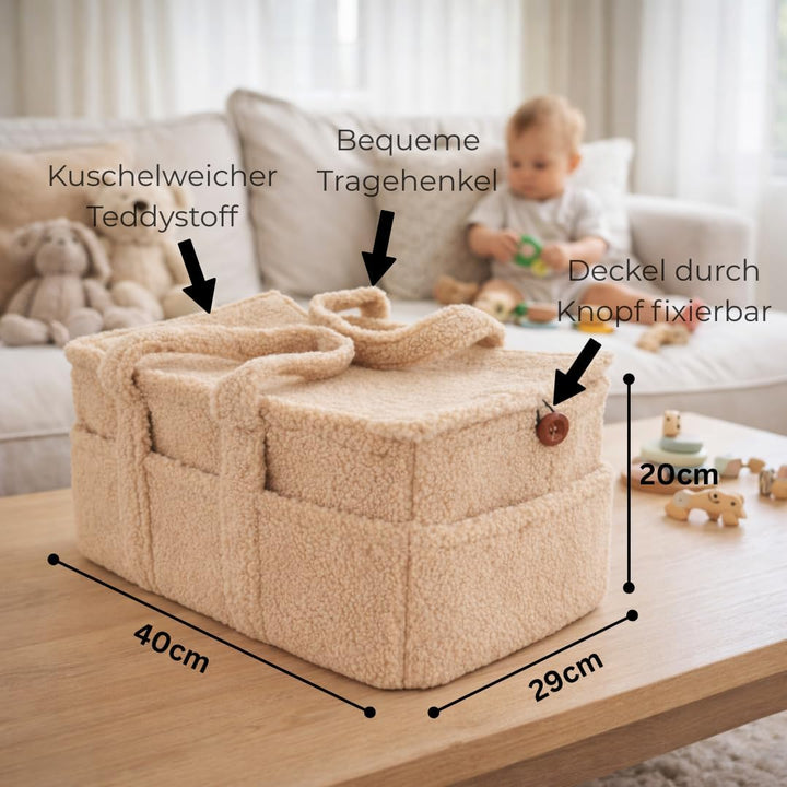 TALIDA Wickelkorb Teddy Set - Wickelorganizer mit Zubehörtasche – Aufbewahrungskorb für Feuchttücher