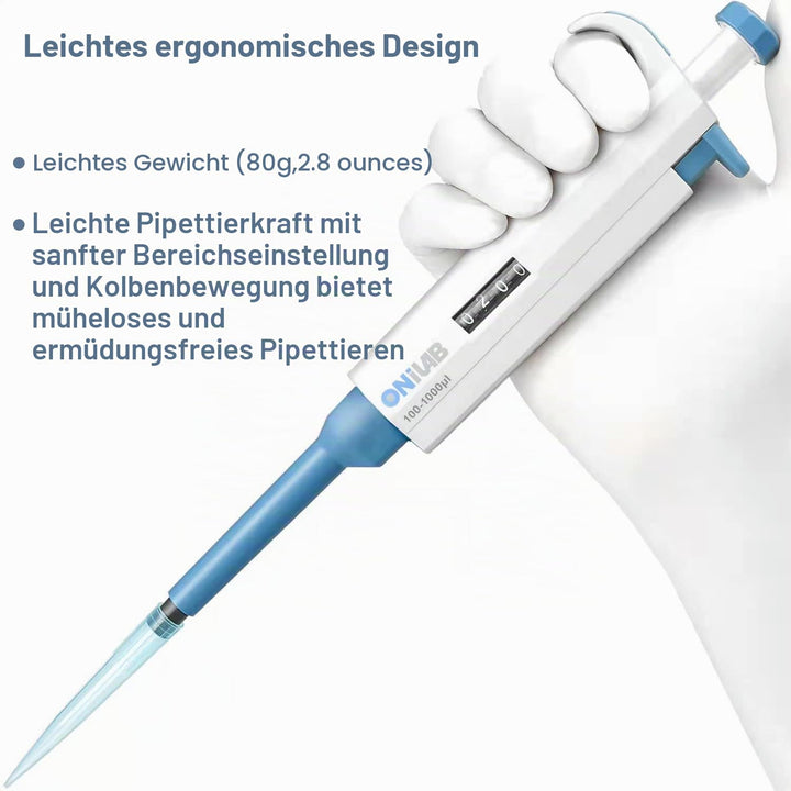 ONiLAB 0.1-2.5μl Labor Einkanal Pipette Scientific Labormikropipette Handbuch Einstellbares Volumen,