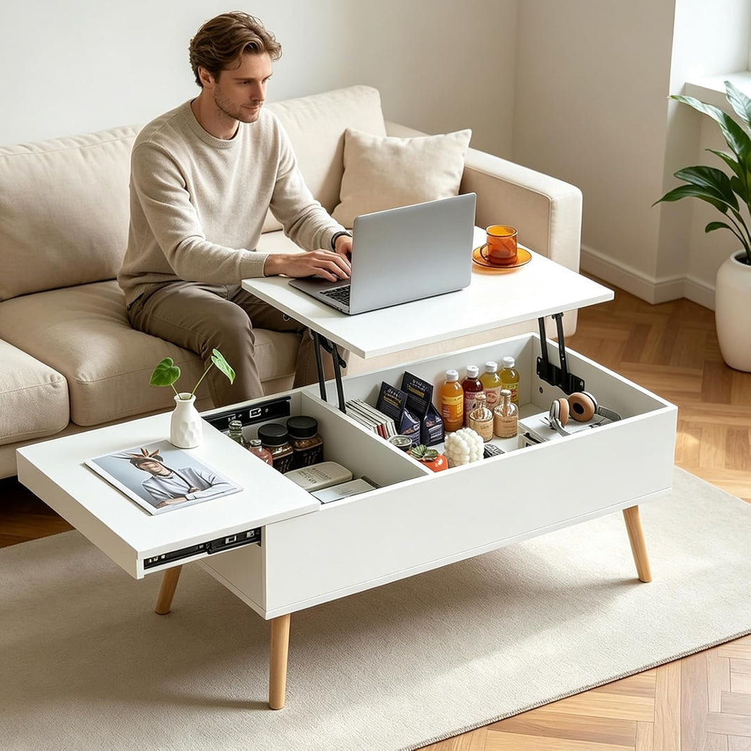 JanflyHome Couchtisch, Höhenverstellbarer Couchtisch, Couchtisch Höhenverstellbarer mit Schiebeplatt