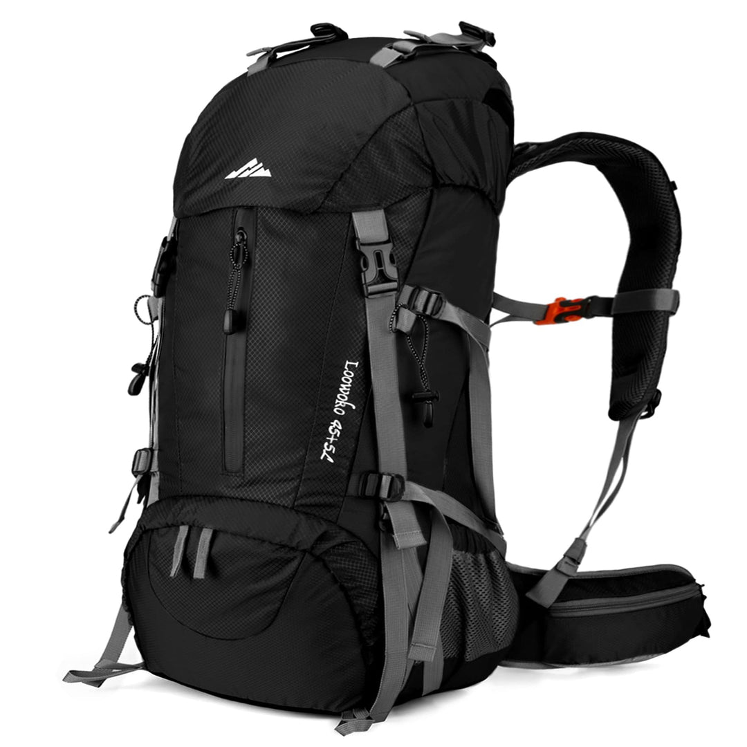 Loowoko 50 l Wanderrucksack, wasserdichte Camping-Essentials-Tasche mit Regenschutz, 45 + 5 Liter le