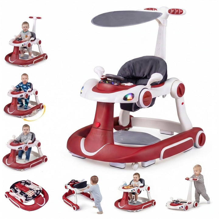LIFEZEAL Lauflernwagen mit Sonnenschirm, 6-in-1 Lauflernhilfe Gehhilfe Baby mit Licht, Musik, Spiele