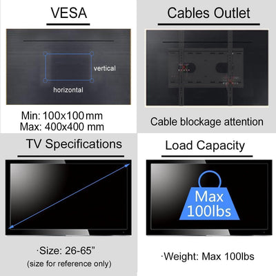 Suptek TV Deckenhalterung Für 26-65 Zoll LCD LED Plasma Flachbildschirme höhenverstellbar mit Neigun