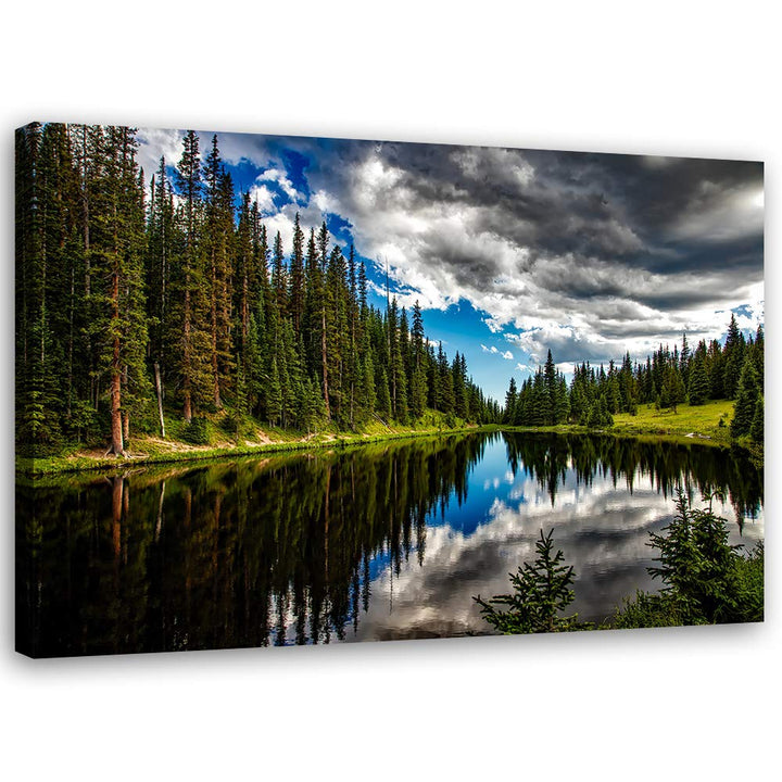 Feeby Bild auf Leinwand See Kunstdruck modern Wald Grün 80x60 cm