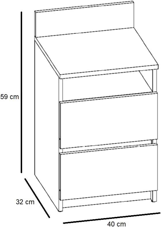 VBChome Nachttisch 40 x 32 x 59 cm Weiss Nachttisch mit 2 Schubladen und 1 Fächer für das Schlafzimm