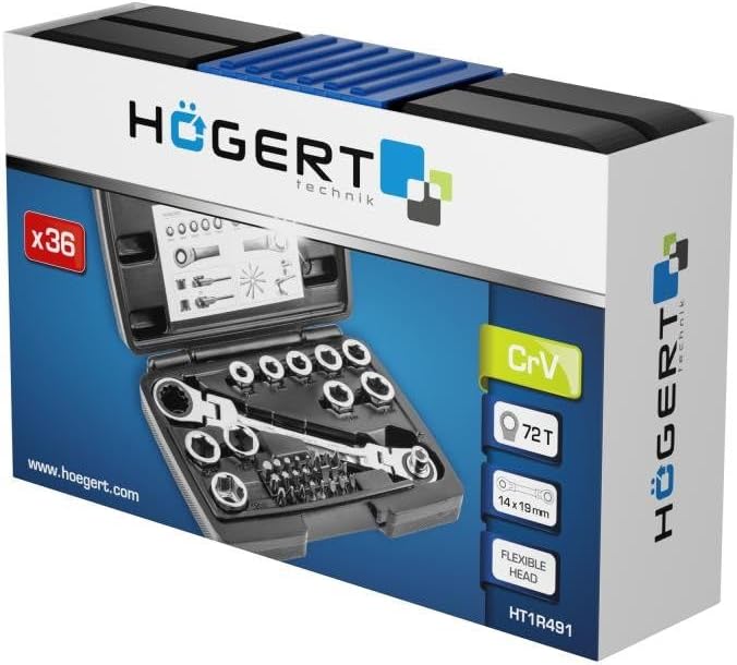 Högert Technik - Werkzeugsatz - Ratschenringschlüssel mit Gelenk und Steckschlüssel - Ratschenschlüs