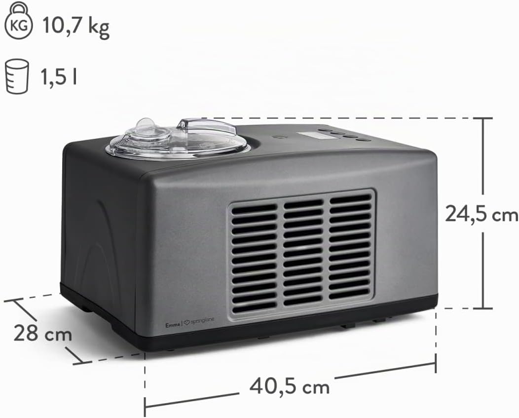 SPRINGLANE Eismaschine Emma 1,5 L mit selbstkühlendem Kompressor 150 W, Eiscrememaschine aus Edelsta