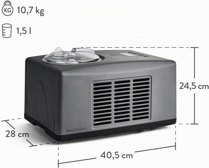 SPRINGLANE Eismaschine Emma 1,5 L mit selbstkühlendem Kompressor 150 W, Eiscrememaschine aus Edelsta