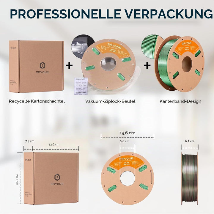 ERYONE Dual Zweifarbig PLA Filament 1.75mm, 3D Drucker Filament 1kg Spule +/- 0,02 mm, Rote und Grün