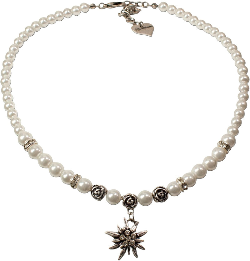Alpenflüstern Trachtenschmuck-Set Perlen-Trachtenkette, Armband und Ohrstecker Strass-Edelweiss - Da