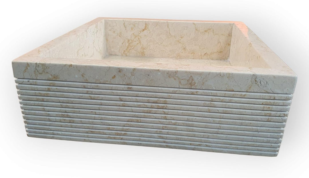 Kinaree Naturstein Waschbecken Heller Marmor - 45x45 cm Aufsatz Waschschale - Heller Marmor Aufsatzw