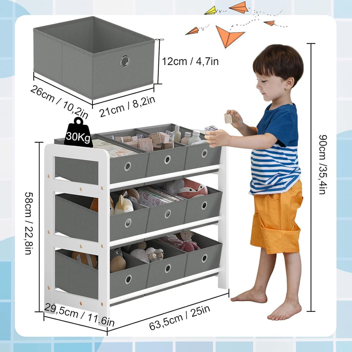 Lestarain Kinderregal mit 9 Boxen, Bücherregal Kinder, Spielzeug Aufbewahrung, Montessori Spielzeugr
