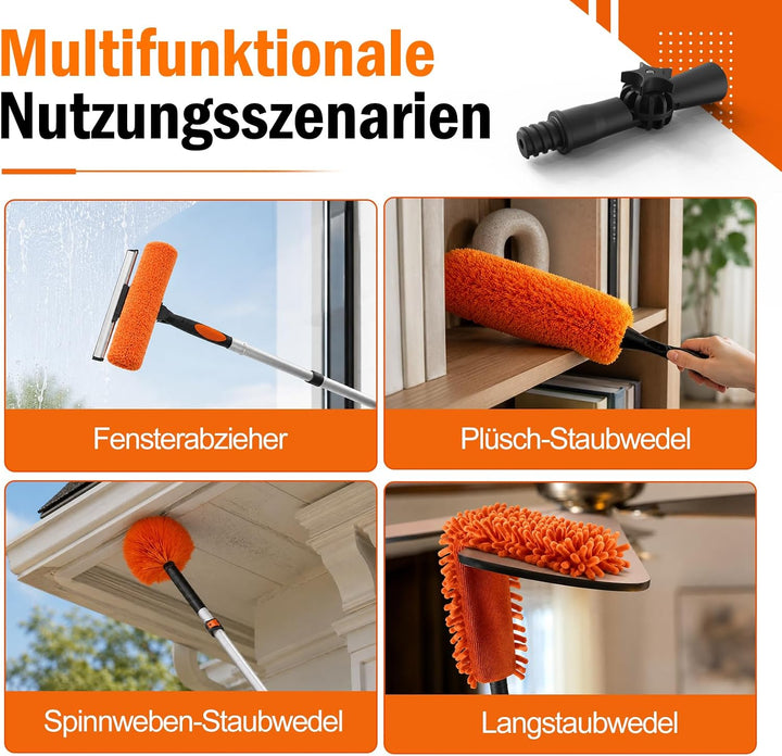 6M Staubwedel Teleskop Waschbar, Spinnwebenbesen mit Teleskopstiel, Fensterabzieher zum Reinigen von