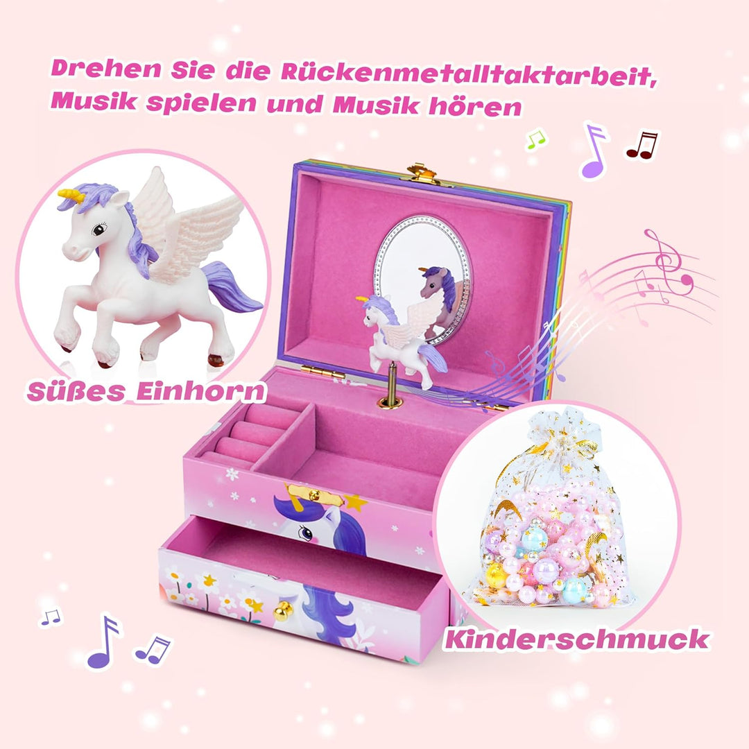 ADEL DREAM Schmuckschachtel für Mädchen mit Musik (5 Schmucksets) 2 Ausziehfächer Schmuck BoxTochter