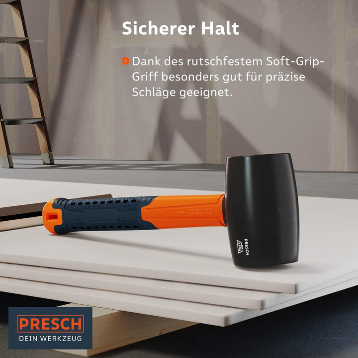 Presch Gummihammer Schwarz 450g - Hartgummihammer mit Fiberglasstiel | ⌀=55mm - Schwarzer Naturkauts