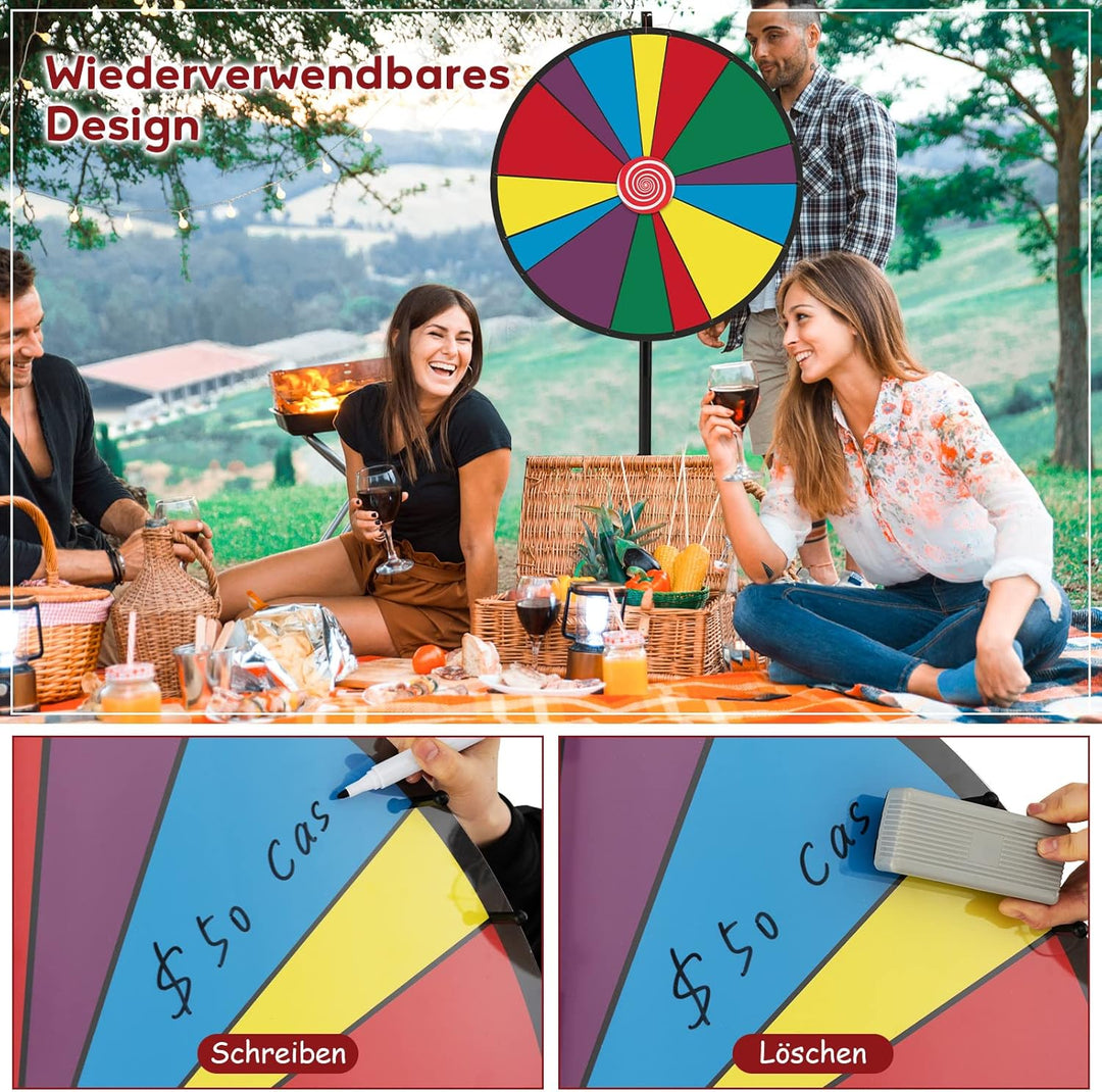 COSTWAY 30" Glücksrad zum Drehen, Drehrad höhenverstellbar, inkl. Radiergummi und Markierstift, Luck