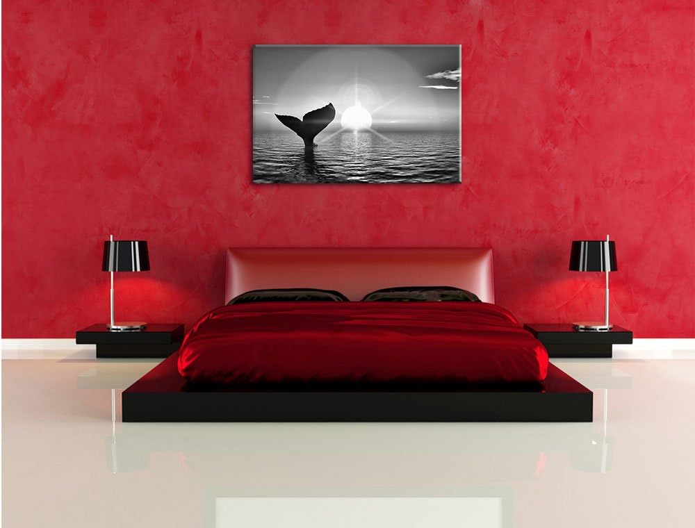 Pixxprint Walflosse im Sonnenuntergang / 100x70cm Leinwandbild bespannt auf Holzrahmen/Wandbild Kuns