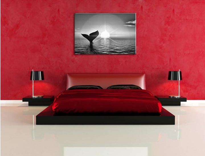 Pixxprint Walflosse im Sonnenuntergang / 100x70cm Leinwandbild bespannt auf Holzrahmen/Wandbild Kuns