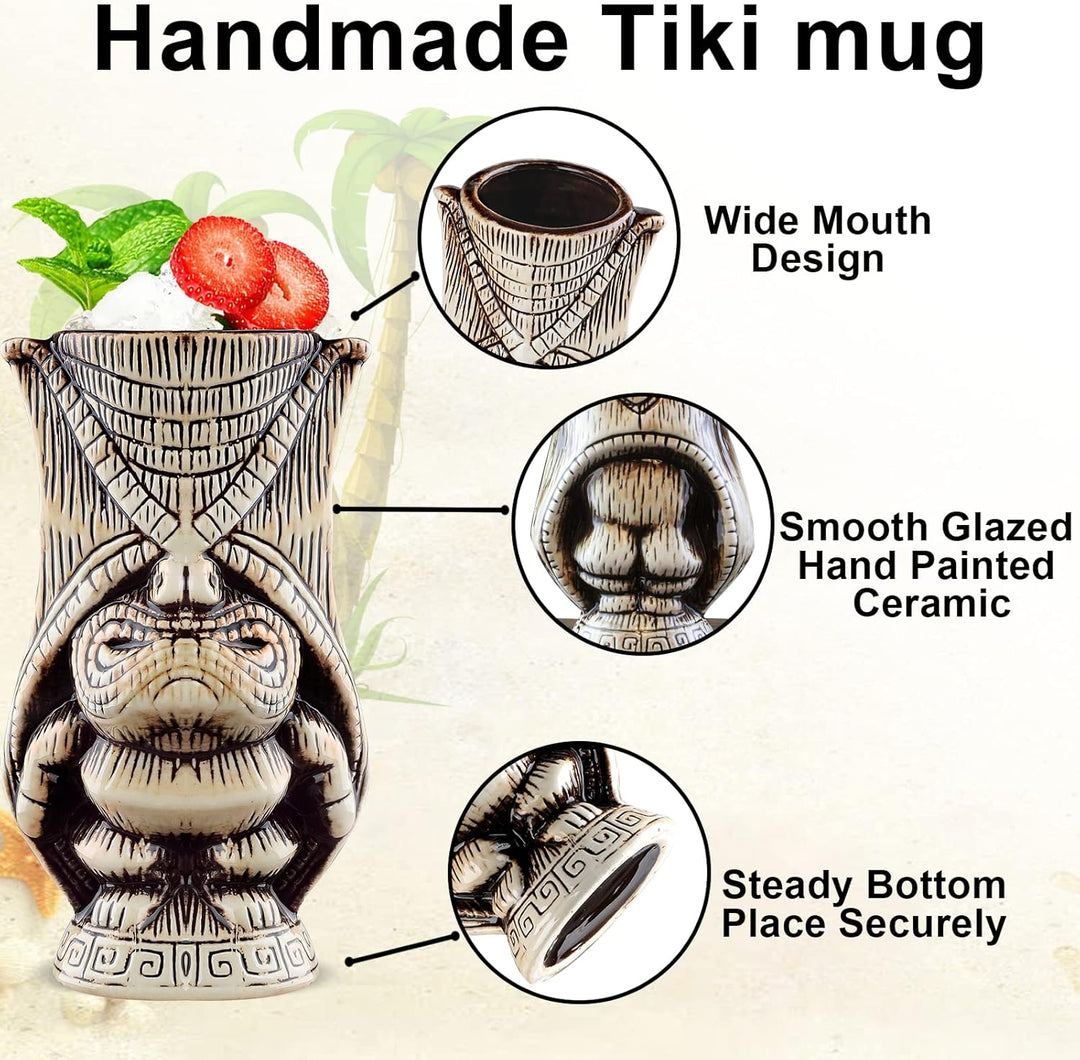 Tiki Becher Set Tiki Cocktail Gläser, Set Mit 3 Keramik-Tassen für Exotische Party,Tiki Bar, Keramik