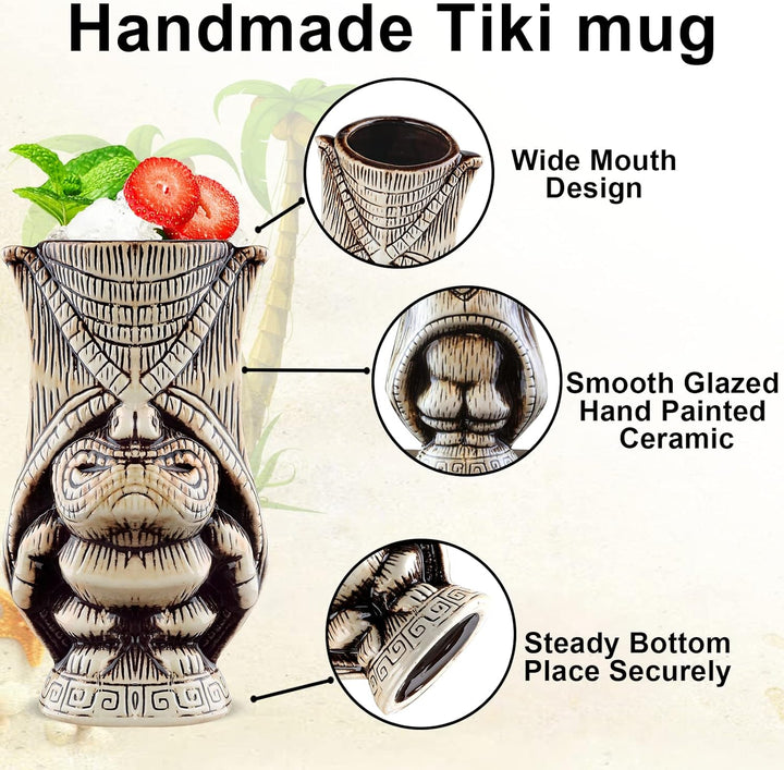 Tiki Becher Set Tiki Cocktail Gläser, Set Mit 3 Keramik-Tassen für Exotische Party,Tiki Bar, Keramik