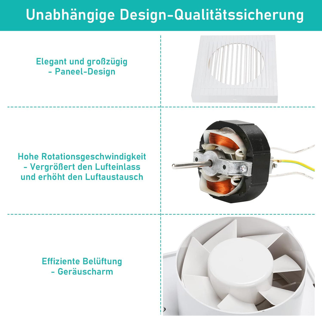 Ikodm Badlüfter 150mm Badezimmerlüfter Bad Lüfter Abluftventilator Wandmontage für Küche, Bad, Loftf