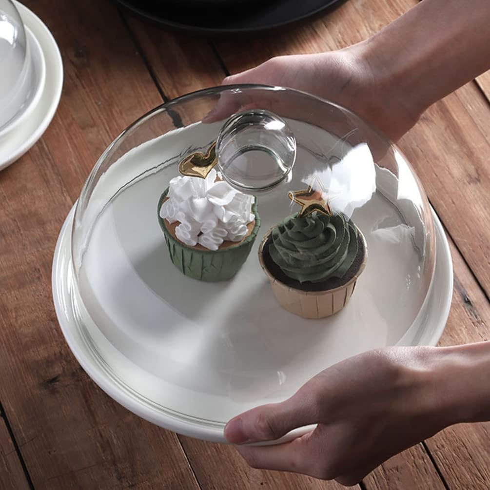 DOITOOL Cupcakes Tortenständer mit Kuppel Keramik-Tortenständer mit Glasdeckel Tortenplatte Servierp
