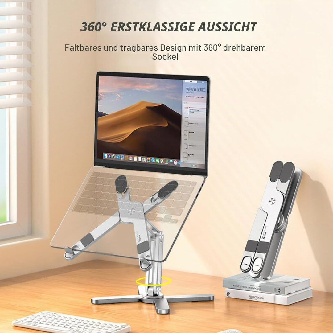 Laptopständer Mit 360° Drehbarer Basis, Höhenverstellbarer Laptopständer, Ergonomischer Faltbarer La