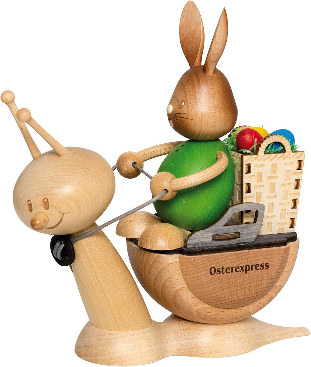 Drechslerei Kuhnert - Osterdekoration / Osterhase - Osterexpress Stupsi Hase mit Sunny - ca. 20 cm -