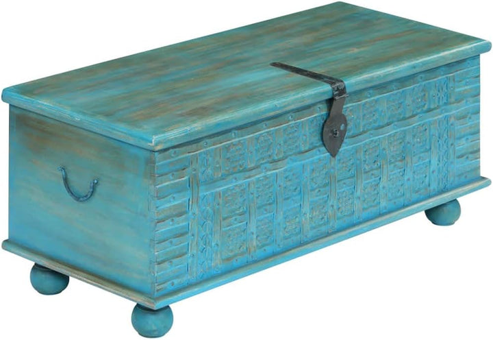 Festnight Aufbewahrungstruhe Aufbewahrungsbox mit Deckel Massives Mangoholz 100 x 40 x 41 cm Blau