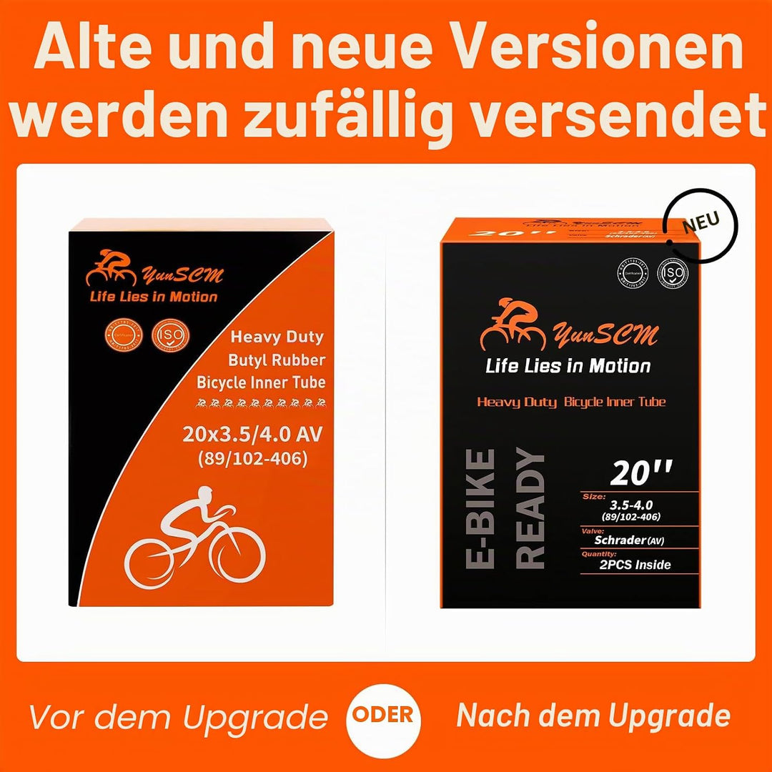 YunSCM 90/100-406 20 Zoll Schlauch 20x3.5/4.0 AV32mm Ventil kompatibel 20 Zoll Fat Fahrradschlauch/M