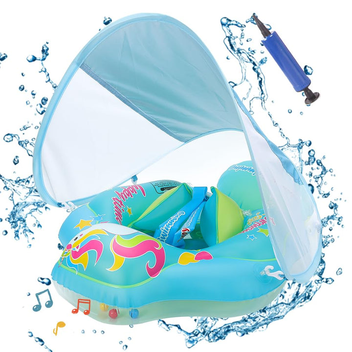 Baby Schwimmring mit abnehmbarem sonnendach,Schwimmhilfe verstellbare Schultergurte,Schwimmtrainer,m