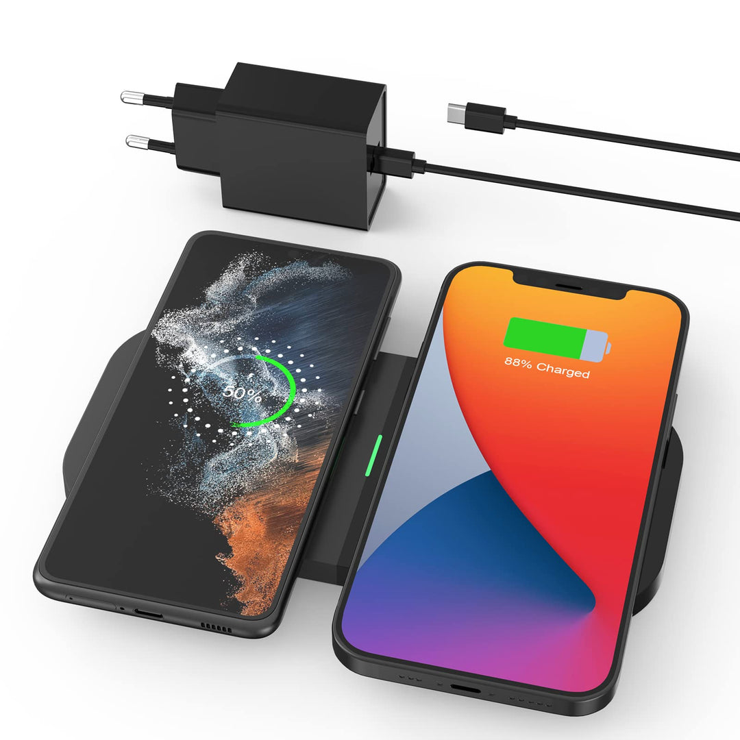 JoyGeek 2 IN 1 Wireless Charger, 15W Max Induktive Ladestation, für iPhone 14/13/12/11/Pro/ProMax/XR