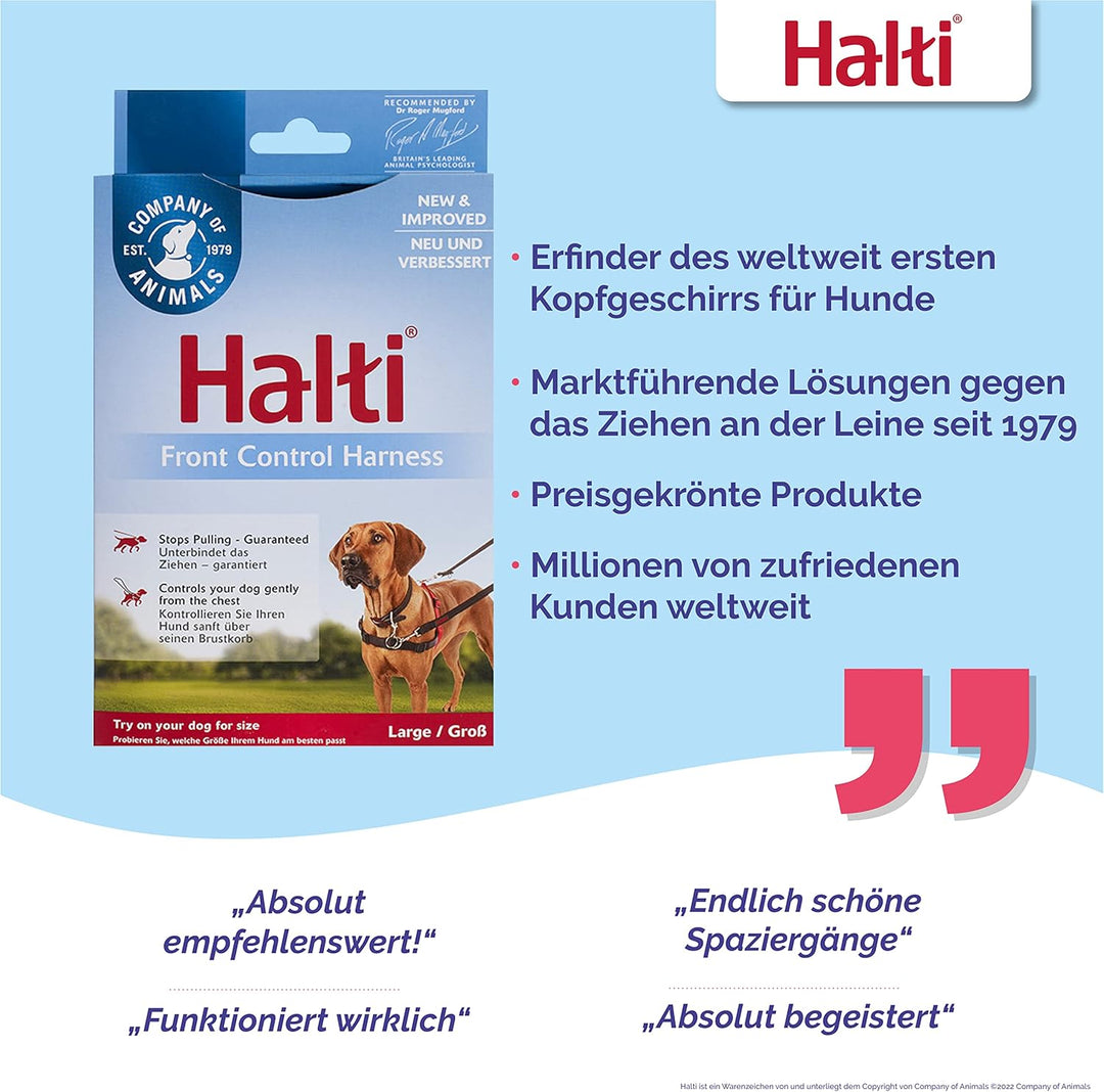 HALTI Front Control Anti-Zug Geschirr, Grösse Gross - Verhindert, dass Ihr Hund an der Leine zieht,
