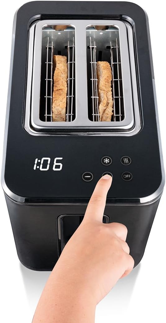 Cloer 3930 Digitaler Toaster für 2 Scheiben, Touch-Funktion, 750-900 W, Restzeitanzeige, Auftaufunkt