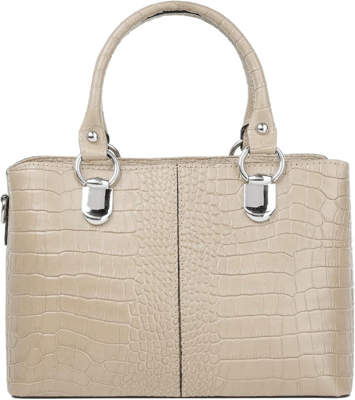 Cluty Umhängetasche echt Leder Damen | Made in Italy, Kroko-Optik Handtasche, Damen Schultertasche,