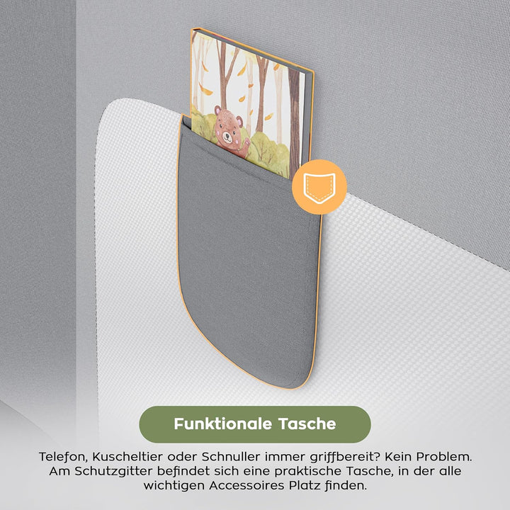 TULANO Cover 44 | Bettgitter 140 cm Bettschutzgitter Kinderbettgitter für Kinder | Klappbar | Geeign