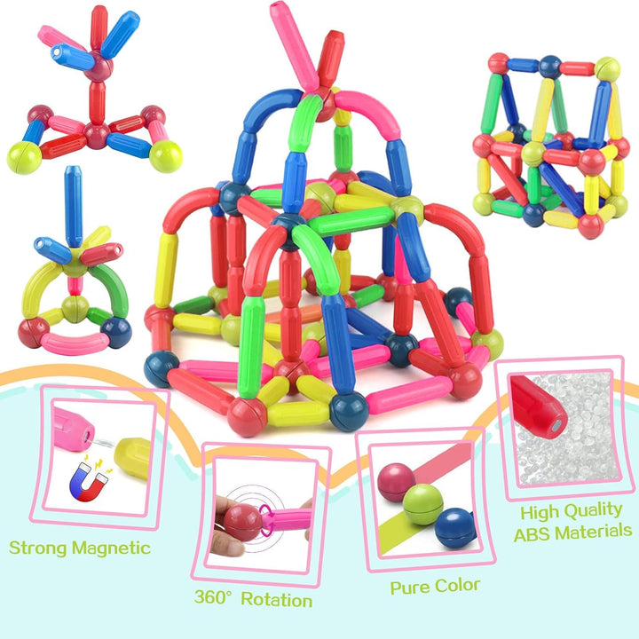 Magnetic Sticks,Magnetische Bausteine Spielzeug,Magnet Bausteine für Kinder,66 Stück Magnete Kinde,M